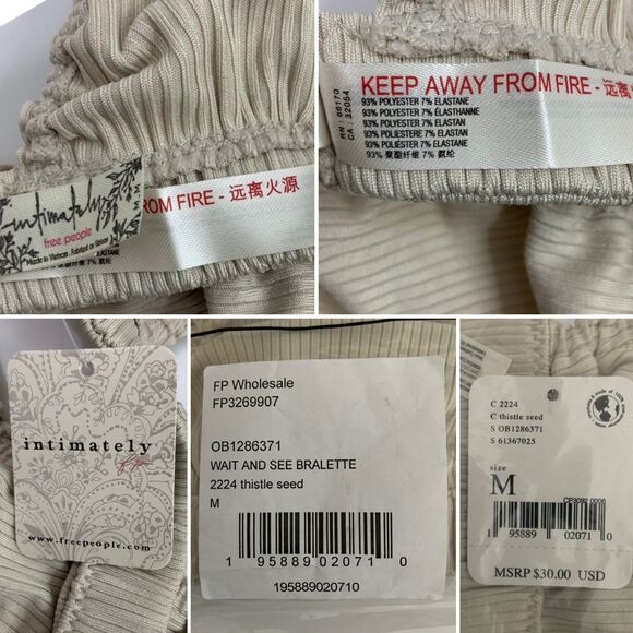 Free People Wait and See Birch Bralette Lightweight Thistle Seed M - Picture 6 of 15